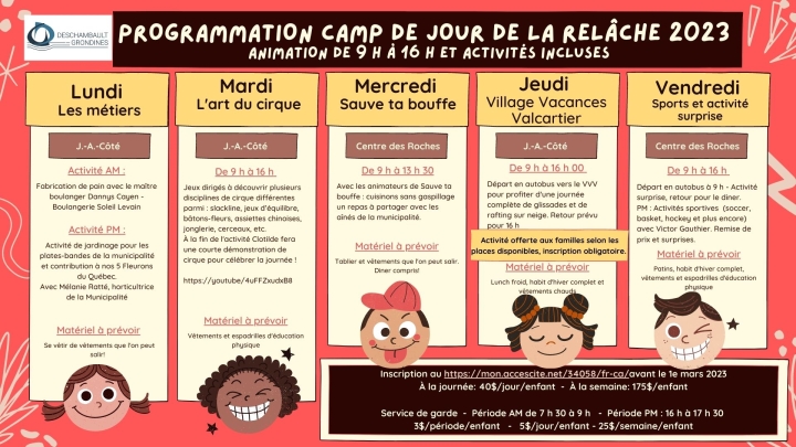 Programmation de la semaine de relâche!